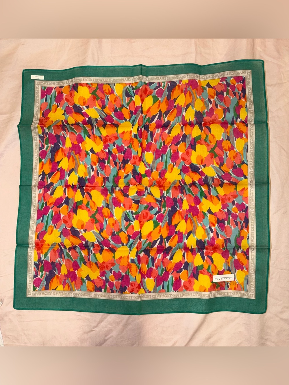 Vintage Givenchy Floral & Tulip Pocket Square